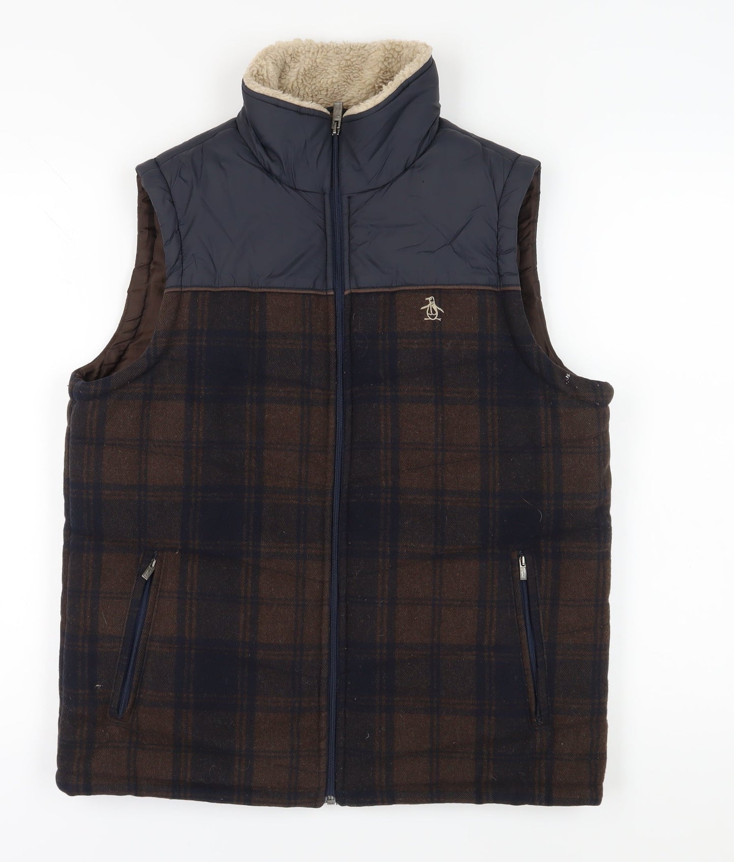 Penguin Men's Brown Plaid Puffer Waistcoat M