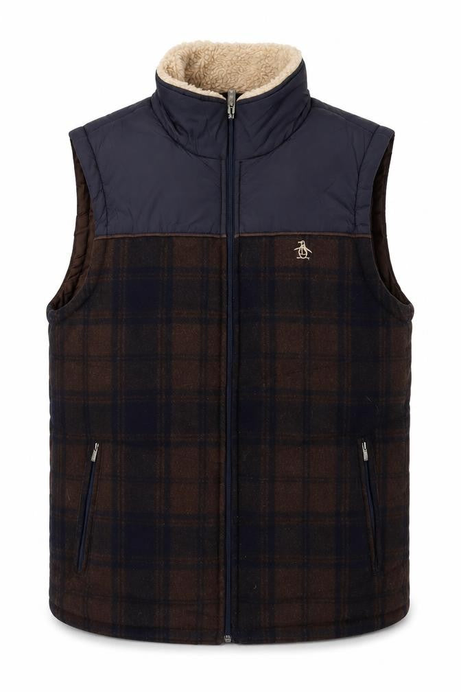 Penguin Men's Brown Plaid Puffer Waistcoat M
