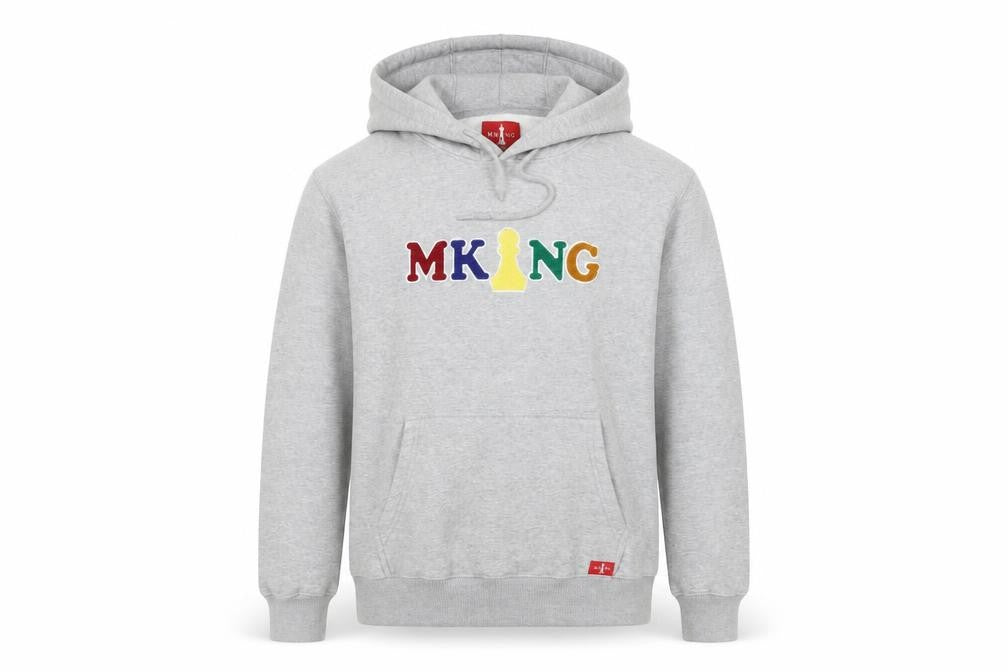 M KING Men's Grey Hoodie L - Embroidered Pullover