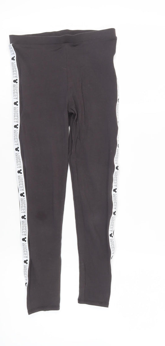 Preloved George Girls Black Ankle Leggings 12-13 Years Cartoon Mickey - Front