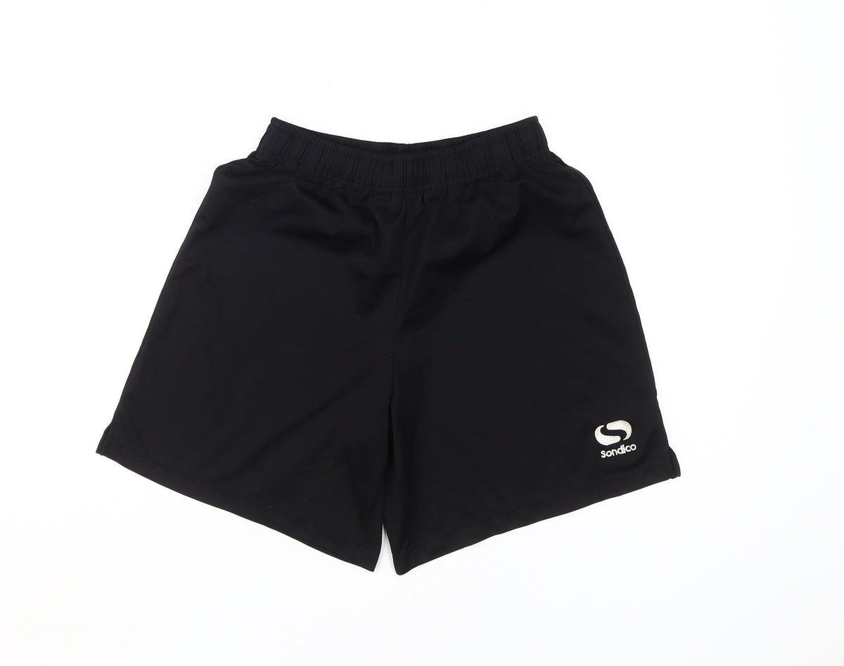 Additional front view of Sondico boys’ black athletic shorts 13y relaxed fit