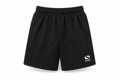 Front view of Sondico boys’ black athletic shorts 13y relaxed fit
