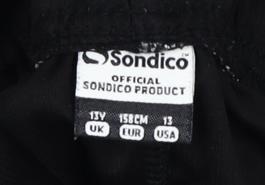 Close-up detail of Sondico boys’ black athletic shorts 13y relaxed fit