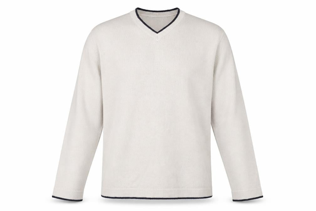 Freeport Men's Beige Pullover Jumper, Size L - Acrylic, V-Neck