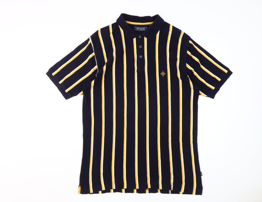 Maine New England Men's Black Striped Polo, Size L
