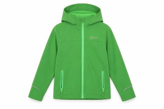 Front view of Hi Gear boys’ green softshell jacket 7-8 years