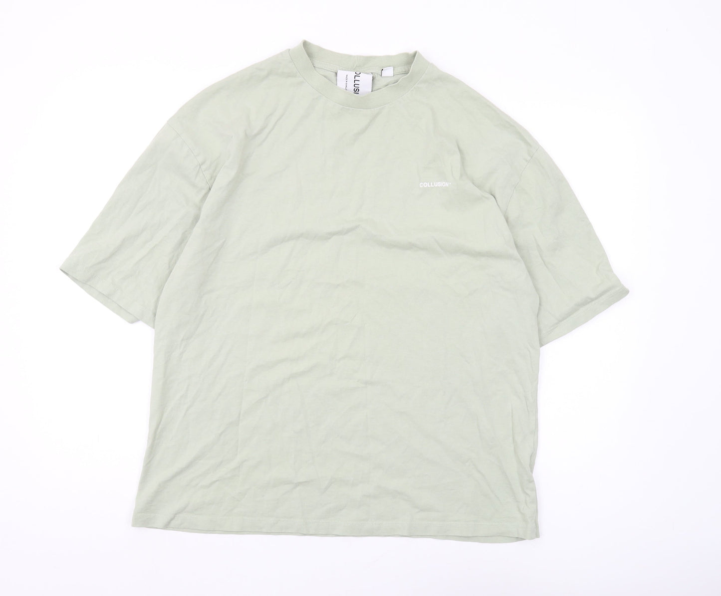 Collusion Men's Green T-Shirt, L, Crew Neck, Solid