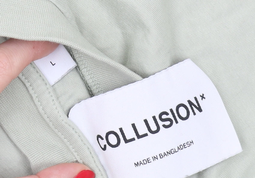 Collusion Men's Green T-Shirt, L, Crew Neck, Solid