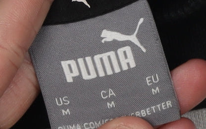 Close-up detail of Puma Men's Black Sweatshirt Logo Graphic Pullover - M