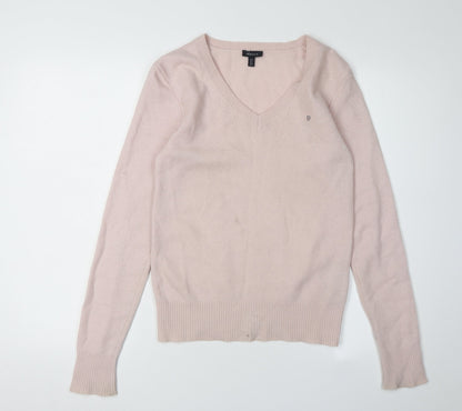 Additional front view of GANT Women's Pink Wool V-Neck jumper, size S