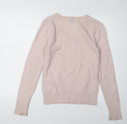 Back view of GANT Women's Pink Wool V-Neck jumper, size S