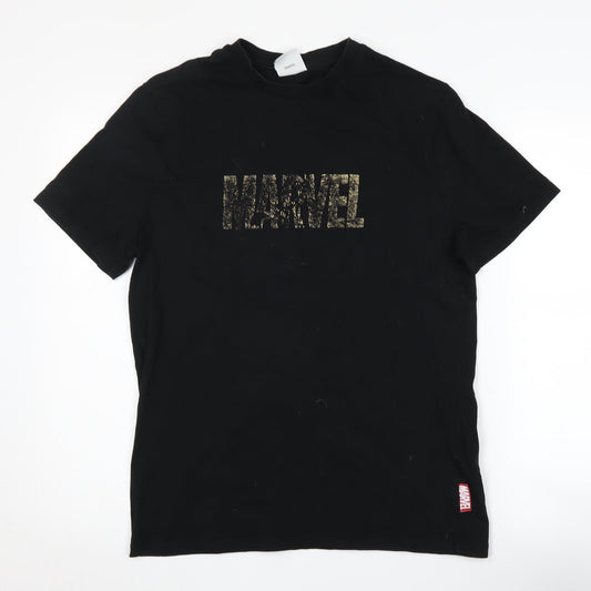 Marvel Men's Black Graphic Cotton T-Shirt Size M