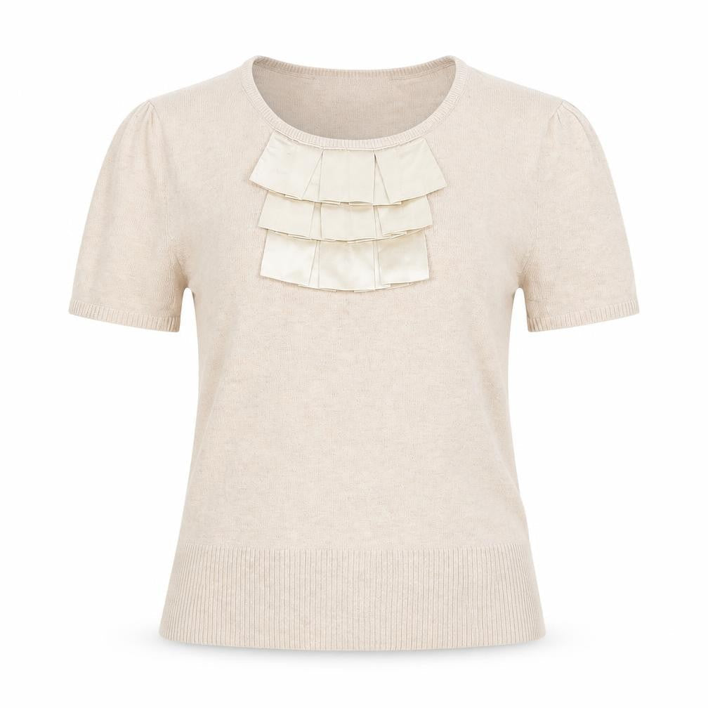 David Emanuel Women's Beige Short Sleeve Pullover Jumper - Size 12