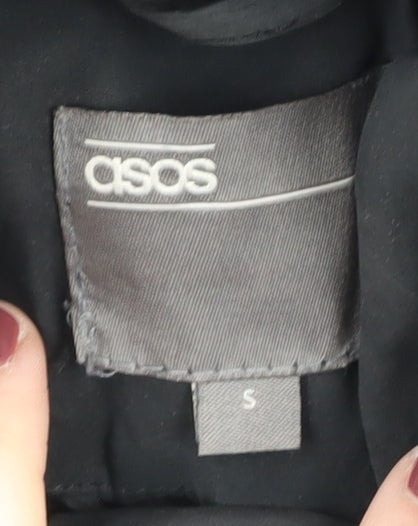 Brand and care label for ASOS Women's Black Puffer Jacket S Regular Fit