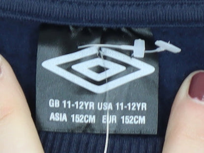 Brand and care label for Umbro boys’ blue pullover sweatshirt 11-12 years - new with tags