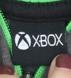 Close-up detail of Xbox boys’ grey hoodie 10-11 years full zip gaming style