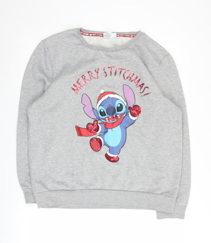 Preloved Disney Grey Pullover Sweatshirt, Size L, Christmas Theme - Front