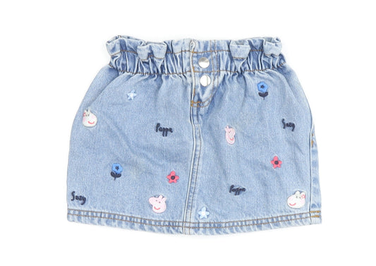 Peppa Pig Girls Blue Mini Skirt, 12-18 Months, Denim Embroidered
