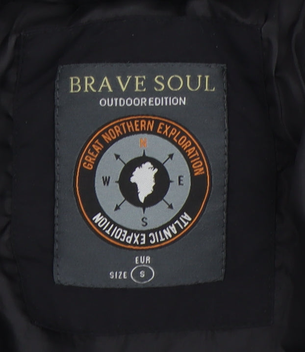 Brave Soul Men's Black Quilted Jacket S - Hooded Outdoor