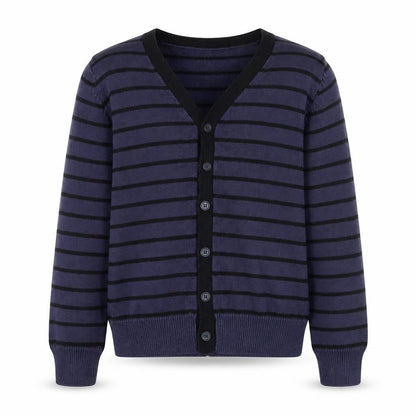 Zara Boys Blue Striped Cardigan, Size 10, V-Neck, Cotton