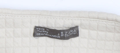 Zara Women's Beige Blouse M Long Sleeve High Neck