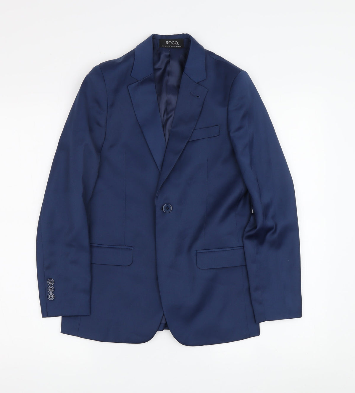 Additional front view of Roco boys’ blue suit jacket, size 146, formal occasion