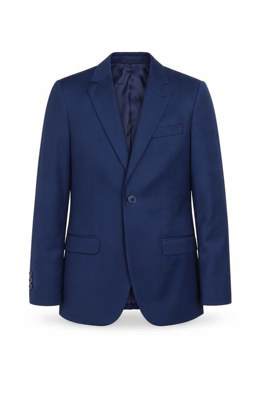 Front view of Roco boys’ blue suit jacket, size 146, formal occasion