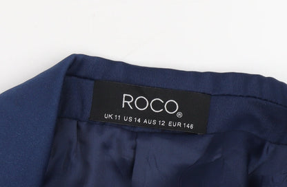 Close-up detail of Roco boys’ blue suit jacket, size 146, formal occasion