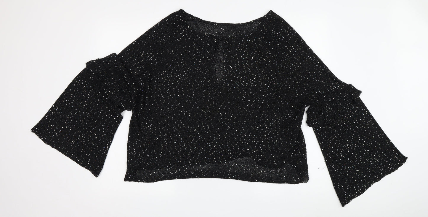 Zara Women's Black Cropped Party Blouse in Size M