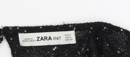 Zara Women's Black Cropped Party Blouse in Size M