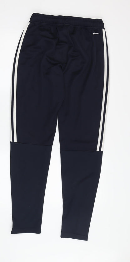 Back view of Adidas boys’ black track pants, size S, sportswear essentials