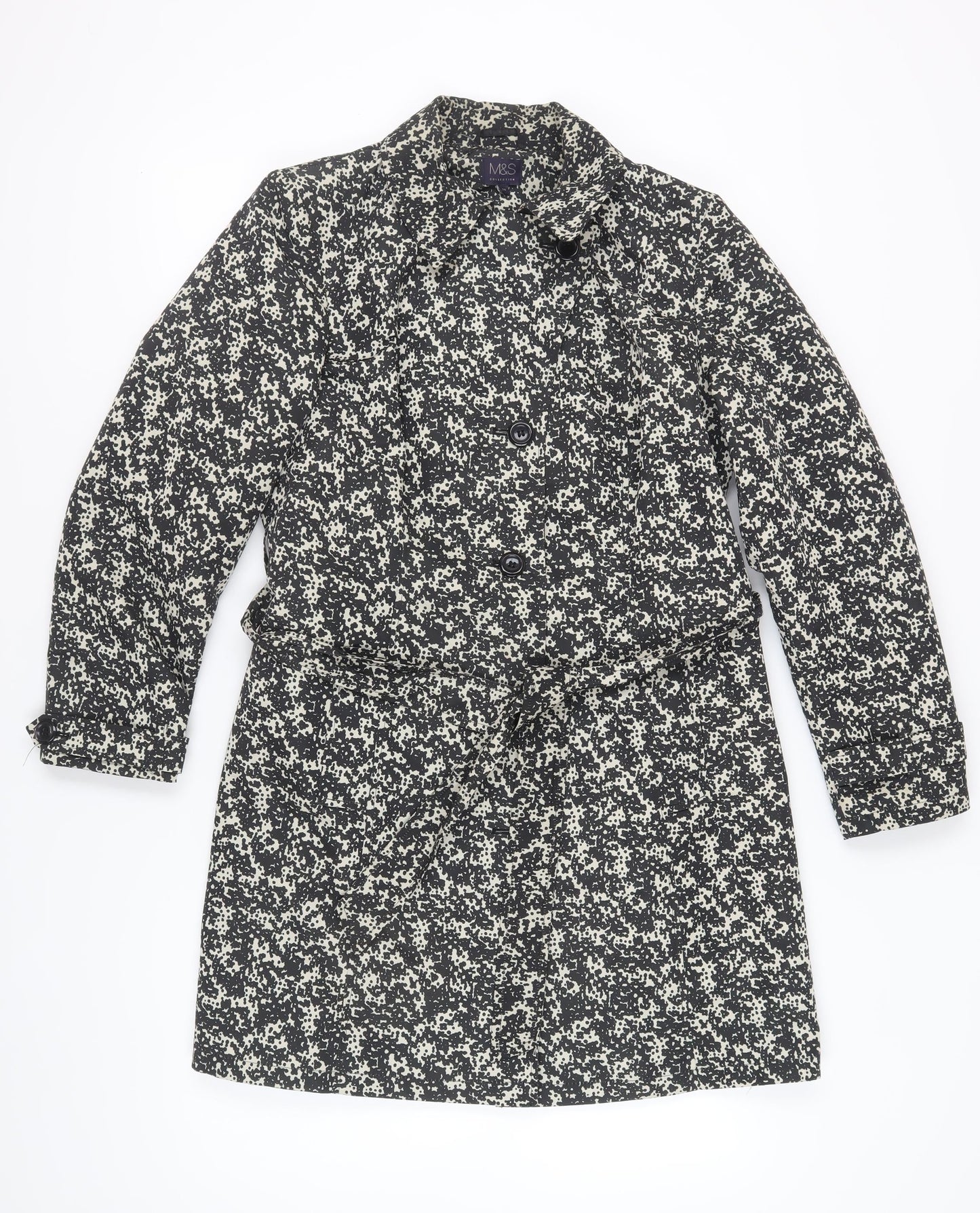 Marks and Spencer Women's Black Geometric Trench Coat, Size 14