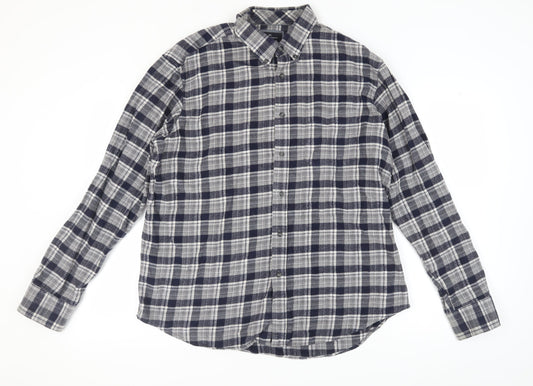 Marks and Spencer Men's Grey Check Flannel Shirt XL