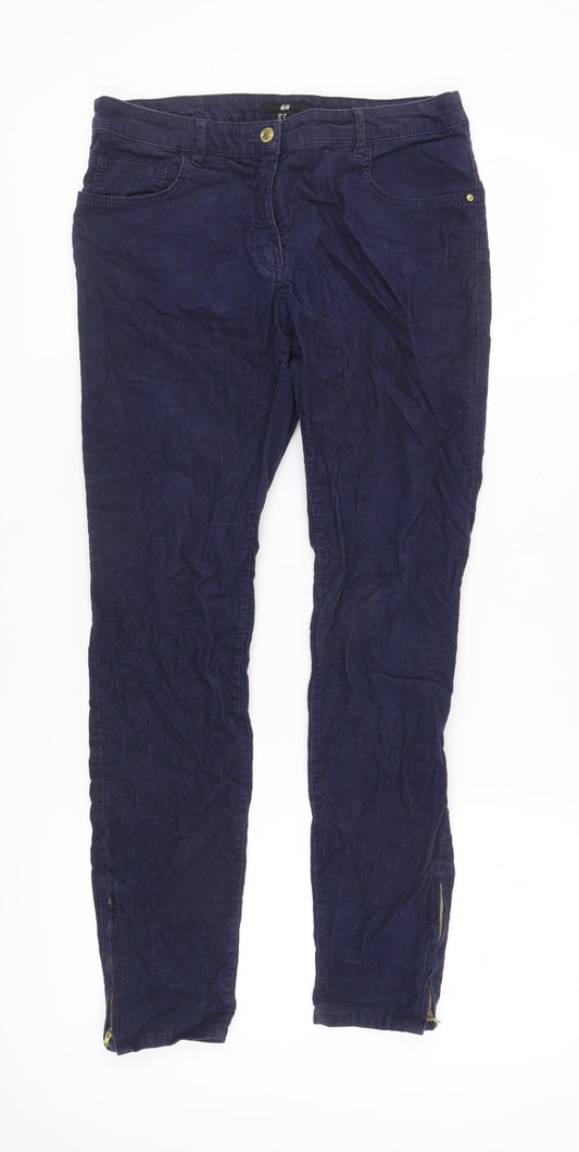H&M Women's Blue Skinny Trousers, Size 10, Ankle Zip