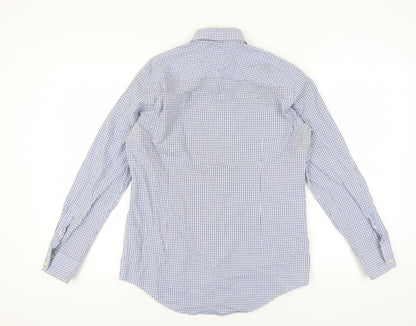 Back view of Jaeger Men's Blue Check Long Sleeve Shirt 15