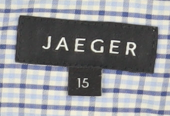 Close-up detail of Jaeger Men's Blue Check Long Sleeve Shirt 15