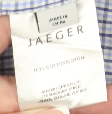 Brand and care label for Jaeger Men's Blue Check Long Sleeve Shirt 15