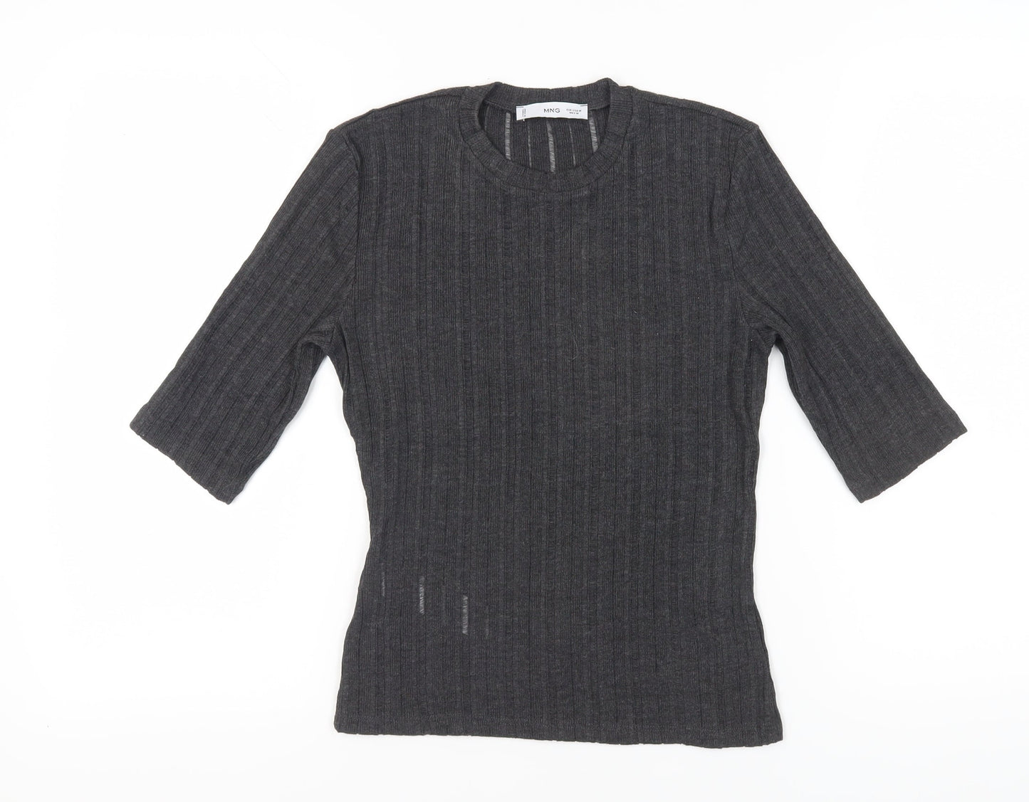 MNG Women's Black T-Shirt, Size M, 3/4 Sleeve, Casual