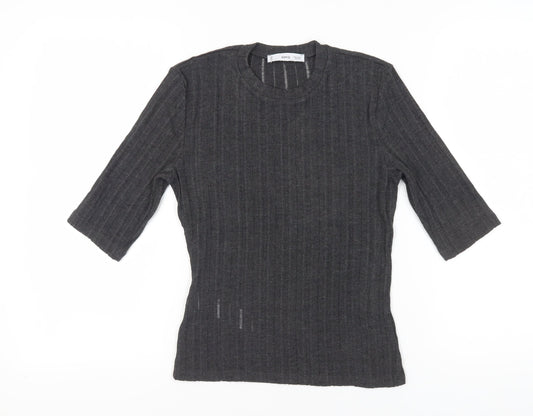 MNG Women's Black T-Shirt, Size M, 3/4 Sleeve, Casual