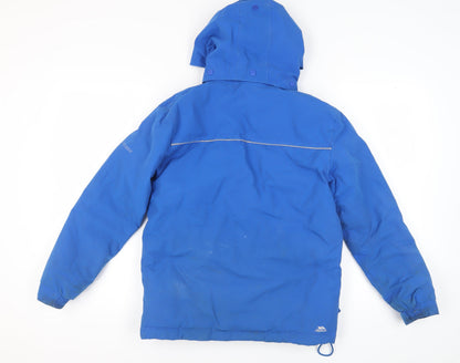 Back view of Trespass boys’' blue parka 12y winter waterproof jacket