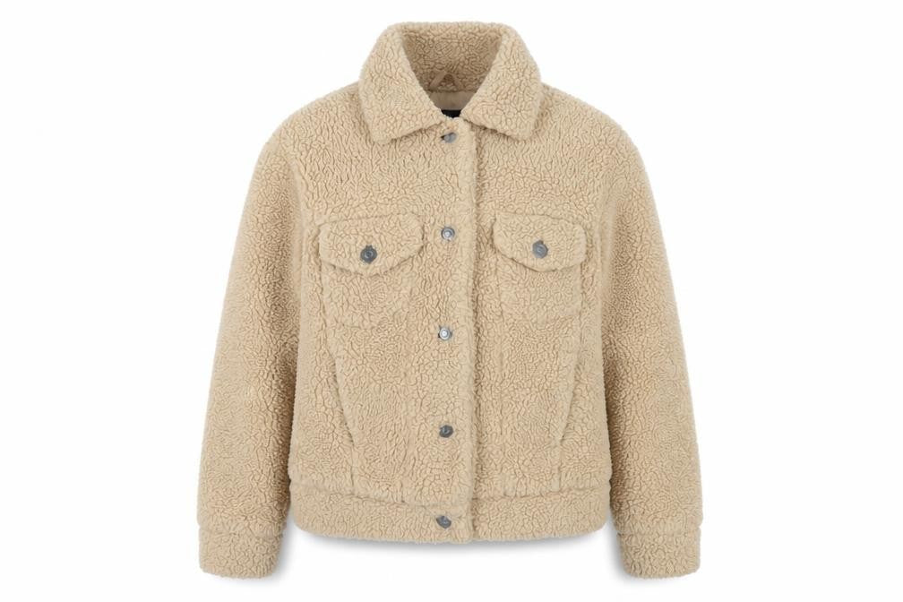 New Look Women's Beige Fleece Jacket, Size 6, Collared Style