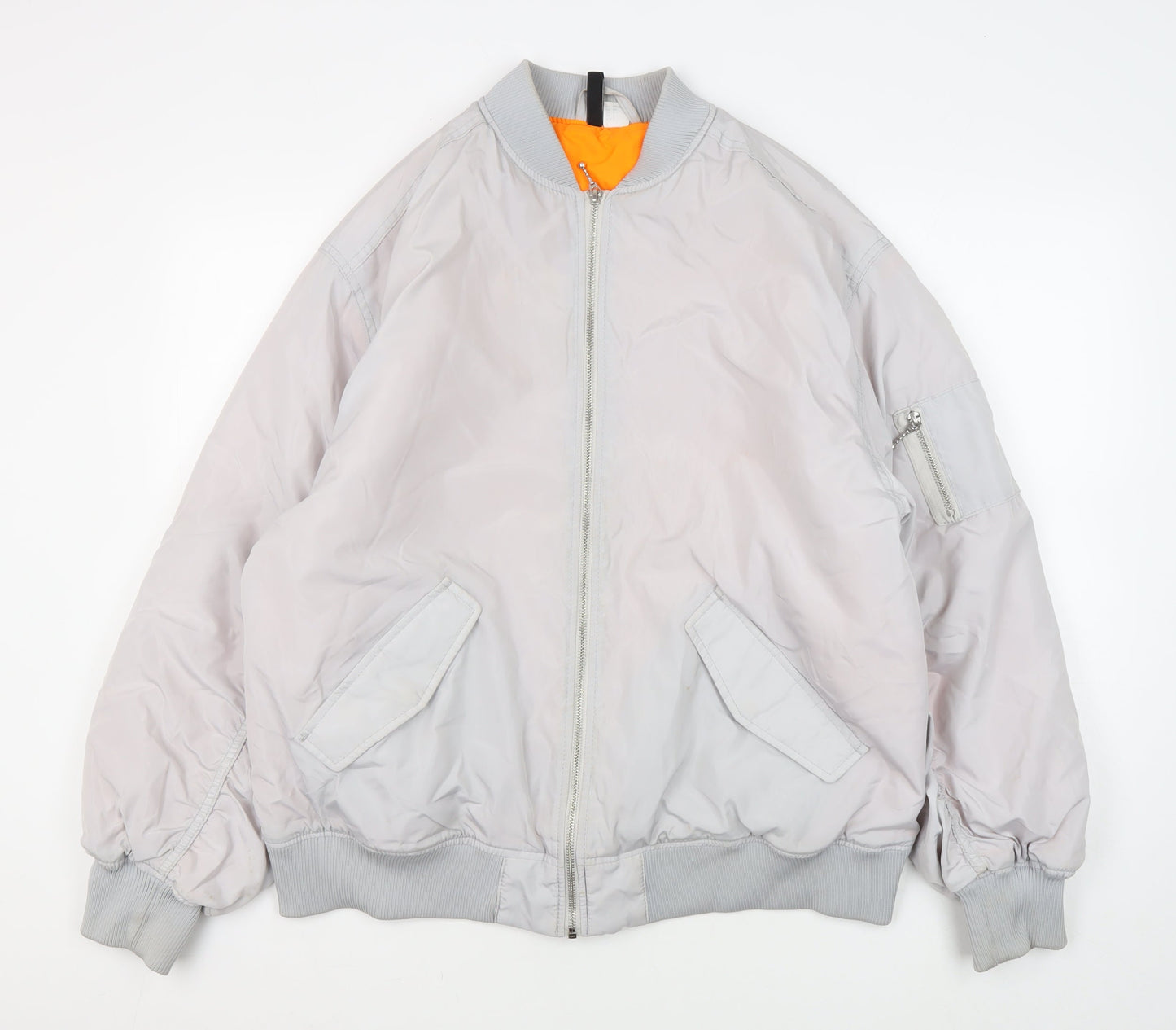 H&M Men’s Grey Bomber Jacket S Stand-Up Collar