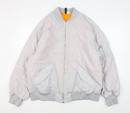 H&M Men’s Grey Bomber Jacket S Stand-Up Collar