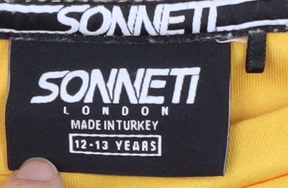 Close-up detail of Sonneti boys’ yellow graphic print t-shirt 12-13 years