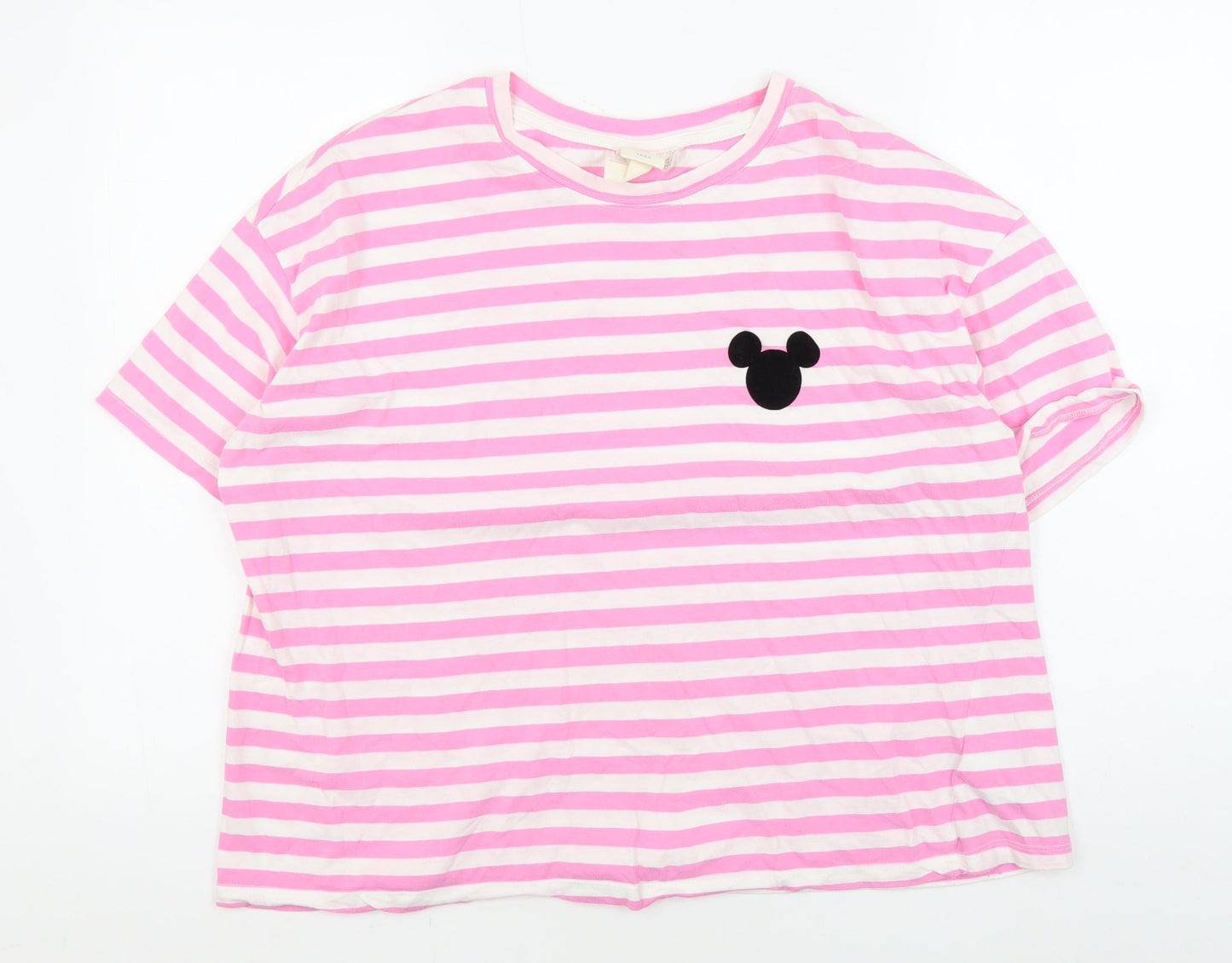 H&M Women's XL Pink White Striped T-Shirt