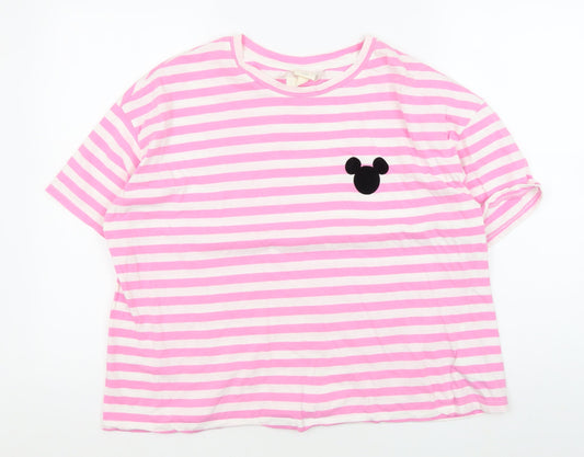 H&M Women's XL Pink White Striped T-Shirt