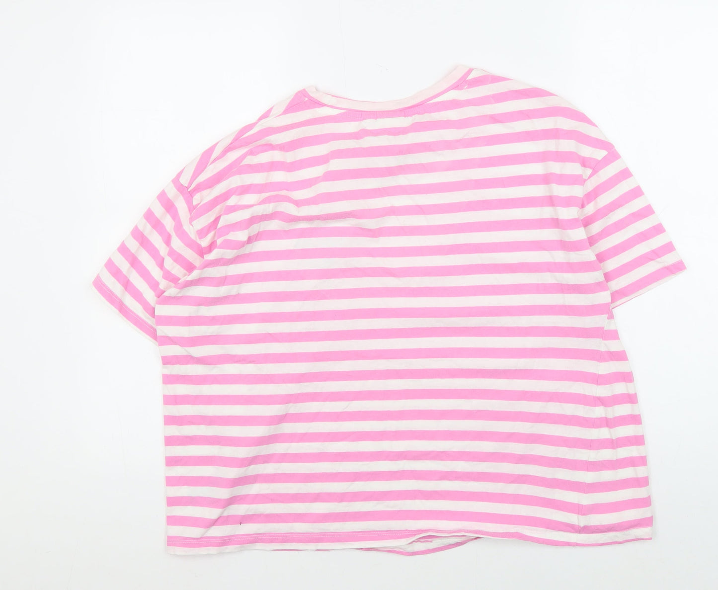 H&M Women's XL Pink White Striped T-Shirt