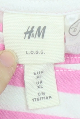 H&M Women's XL Pink White Striped T-Shirt