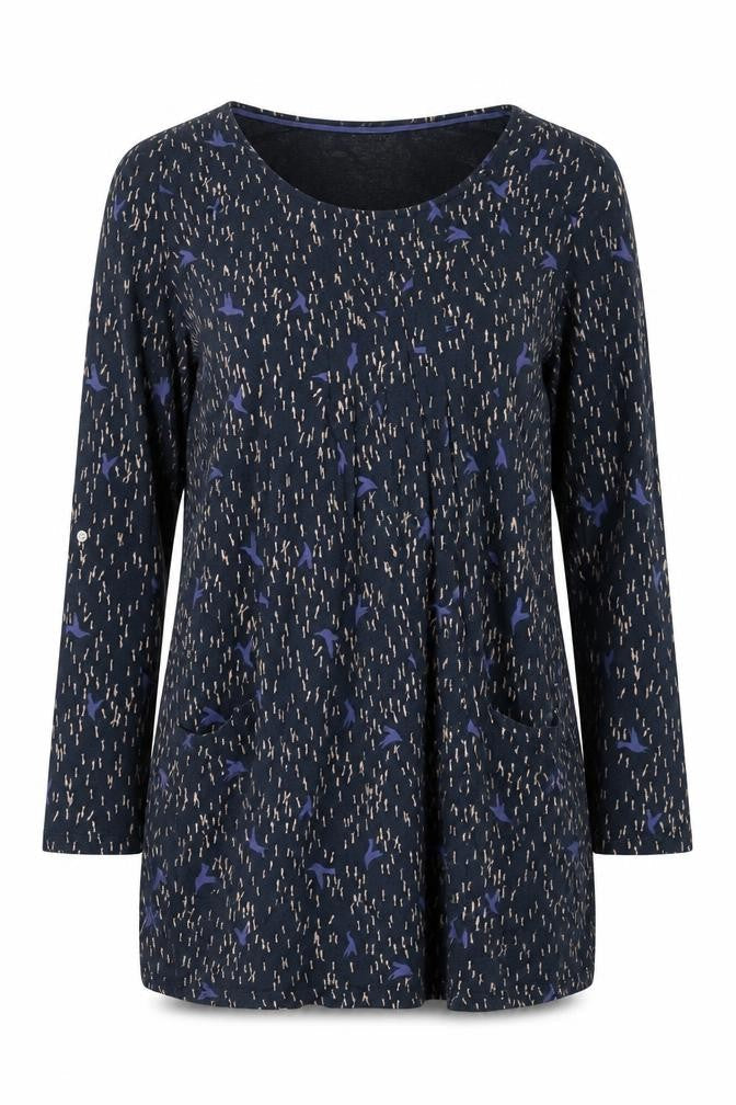 White Stuff Women's Navy Blue Long Sleeve Tunic Top