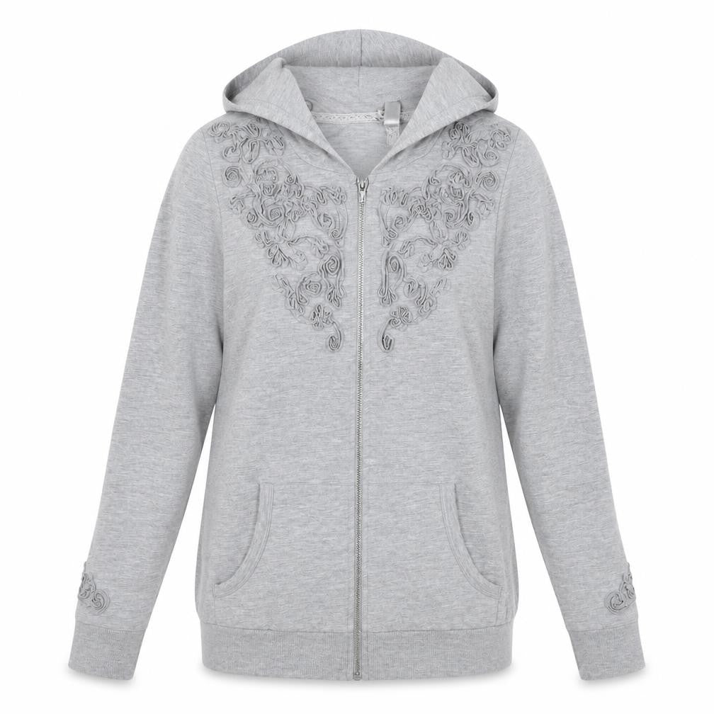 Evans Women's Grey Full Zip Hoodie with Embroidery